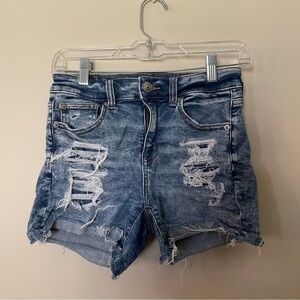 American Eagle Medium Wash Distressed Hi Rise Shortie Jean Denim Shorts
